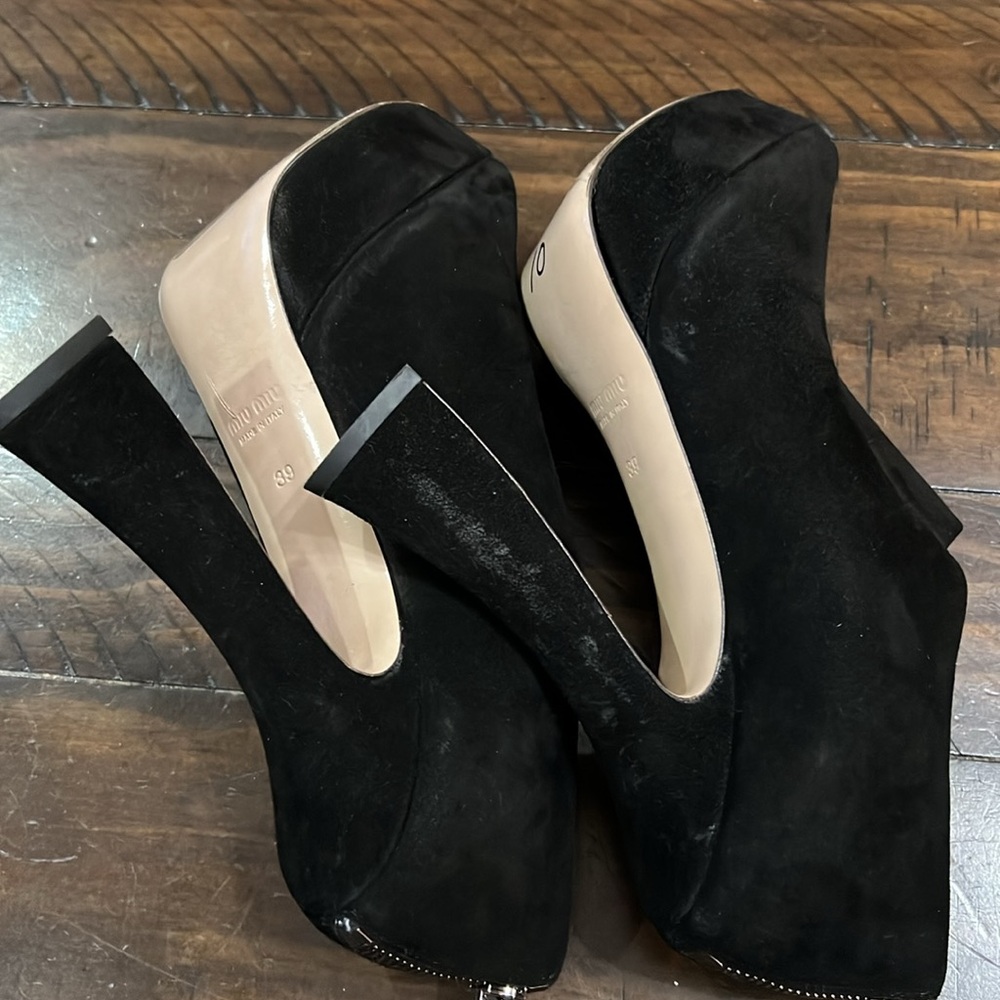 Miu Miu Velvet Peep Toe Statement Pumps - image 6